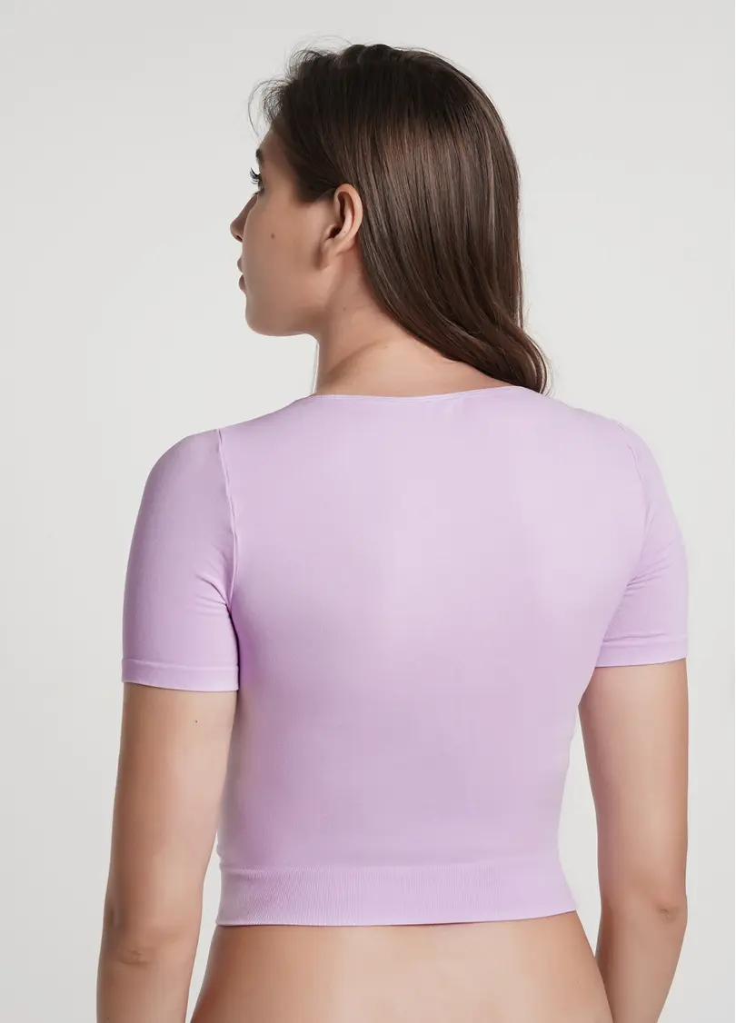 Укорочена безшовна футболка CROP T-SHIRT orchid bloom (фіолетовий)