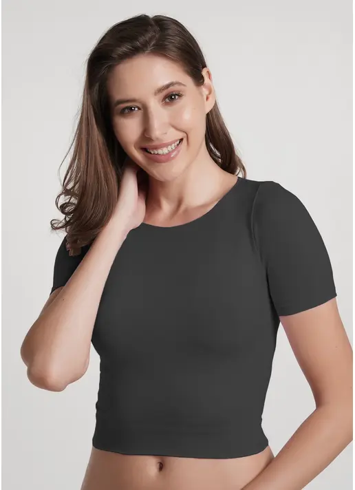 Укорочена безшовна футболка CROP T-SHIRT poppy seed (сірий)
