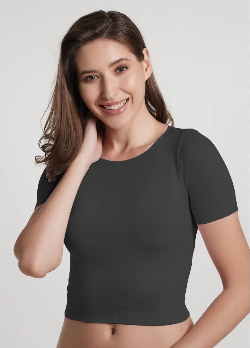 Укорочена безшовна футболка CROP T-SHIRT poppy seed (сірий)