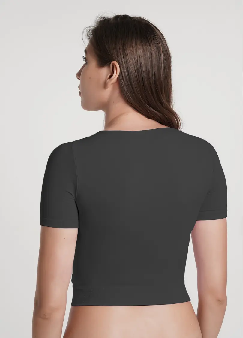 Укорочена безшовна футболка CROP T-SHIRT poppy seed (сірий)