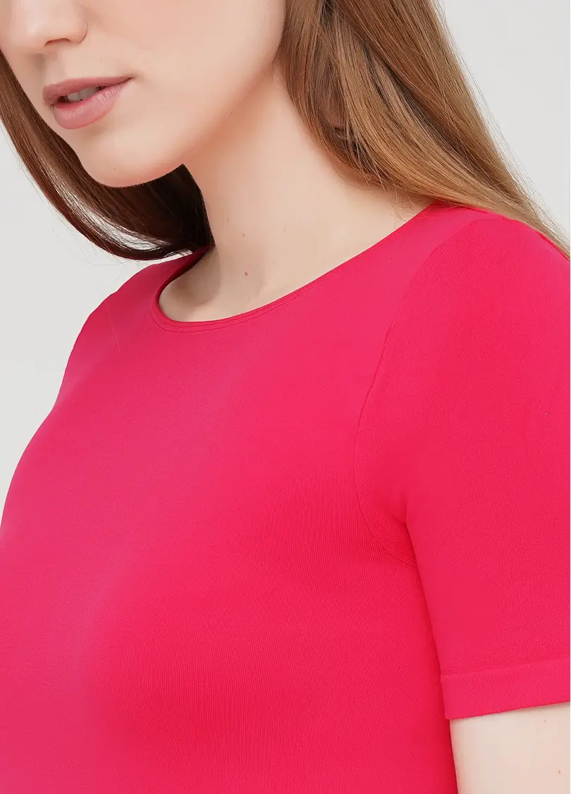 Укорочена безшовна футболка CROP T-SHIRT (яскраво-рожевий)