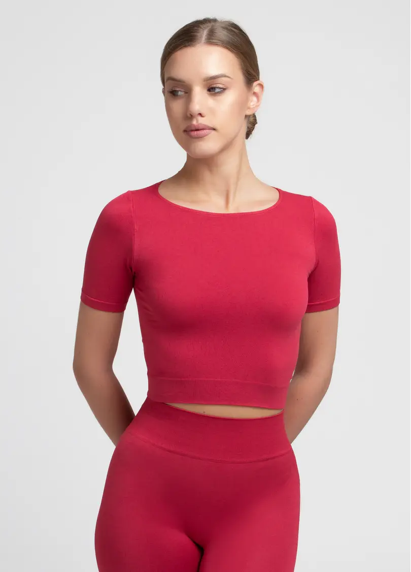 Укорочена безшовна футболка CROP T-SHIRT winterberry (червоний)