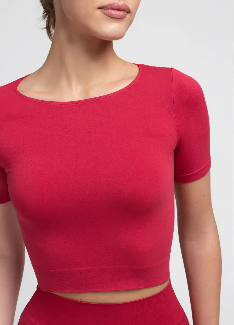 Укорочена безшовна футболка CROP T-SHIRT winterberry (червоний)