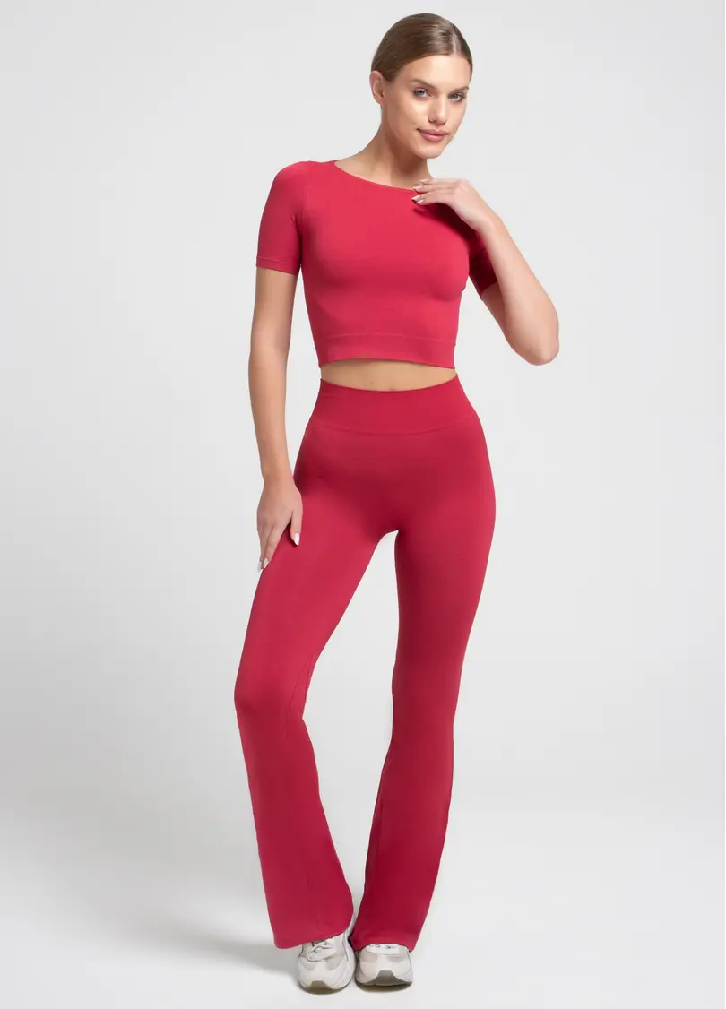 Укорочена безшовна футболка CROP T-SHIRT winterberry (червоний)