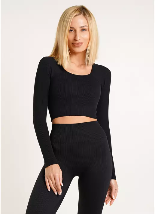 Кроп-топ лонгслів в рубчик CROP TOP RIB black (чорний)