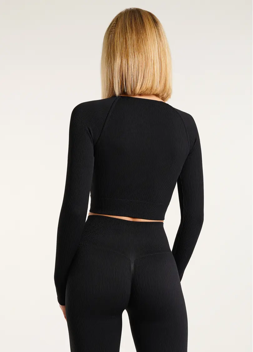 Кроп-топ лонгслив в рубчик CROP TOP RIB black (черный)