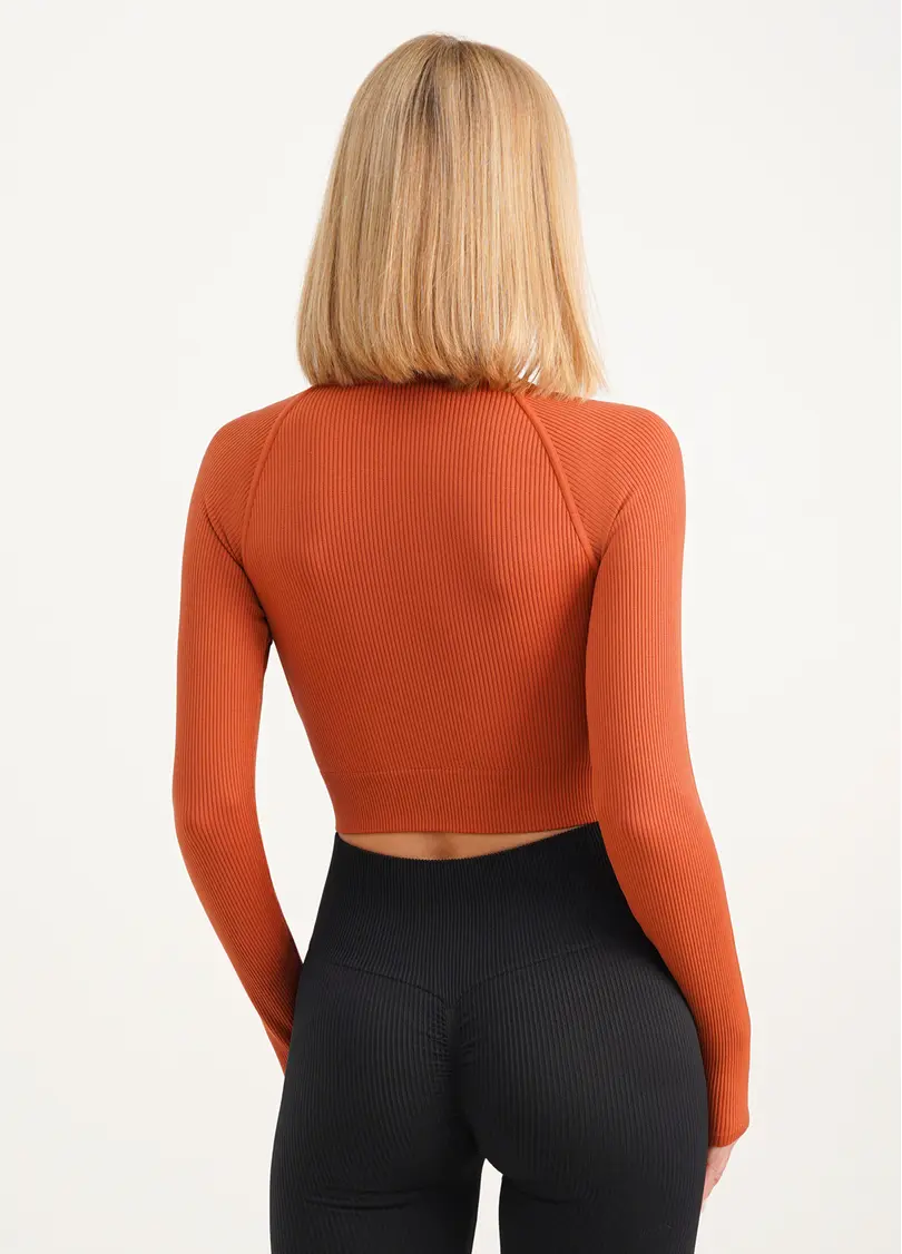 Кроп-топ лонгслів в рубчик CROP TOP RIB burnt sienna (помаранчевий)