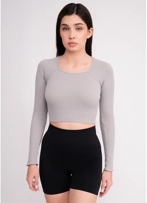 Кроп-топ лонгслив в рубчик CROP TOP RIB griffin (серый)