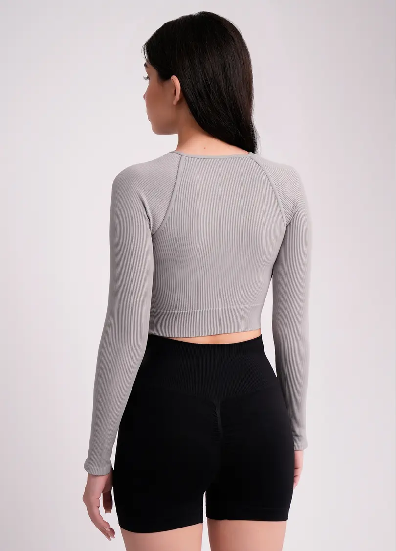Кроп-топ лонгслів в рубчик CROP TOP RIB griffin (сірий)