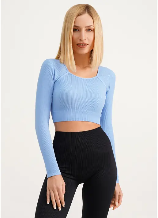 Кроп-топ лонгслів в рубчик CROP TOP RIB lacecap hydrangea (блакитний)