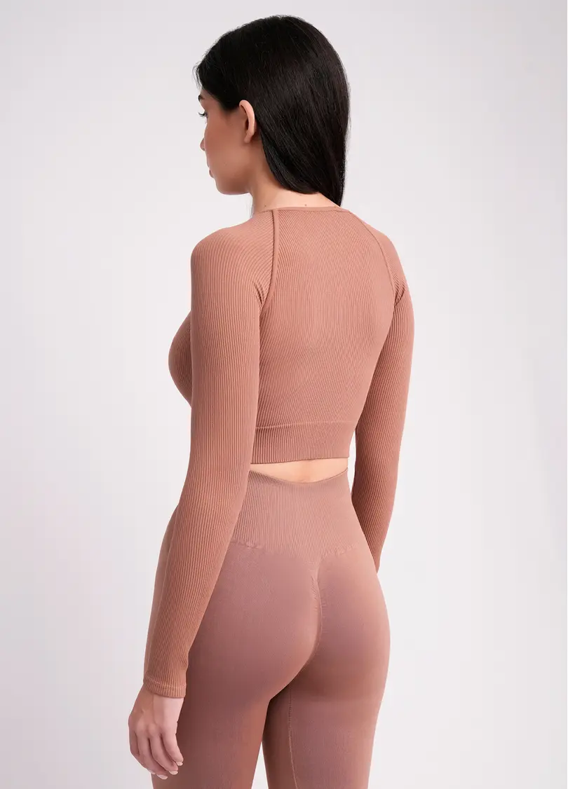 Кроп-топ лонгслів в рубчик CROP TOP RIB mokko (коричневий)