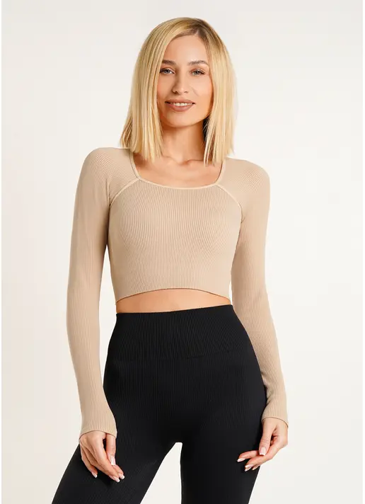 Кроп-топ лонгслів в рубчик CROP TOP RIB natural (бежевий)
