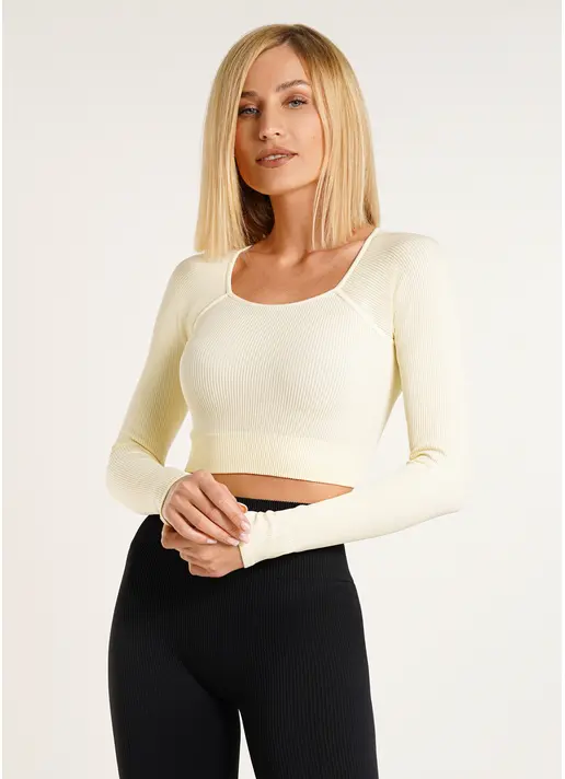 Кроп-топ лонгслів в рубчик CROP TOP RIB vanilla (жовтий) Кроп-топ лонгслів в рубчик CROP TOP RIB vanilla (жовтий)