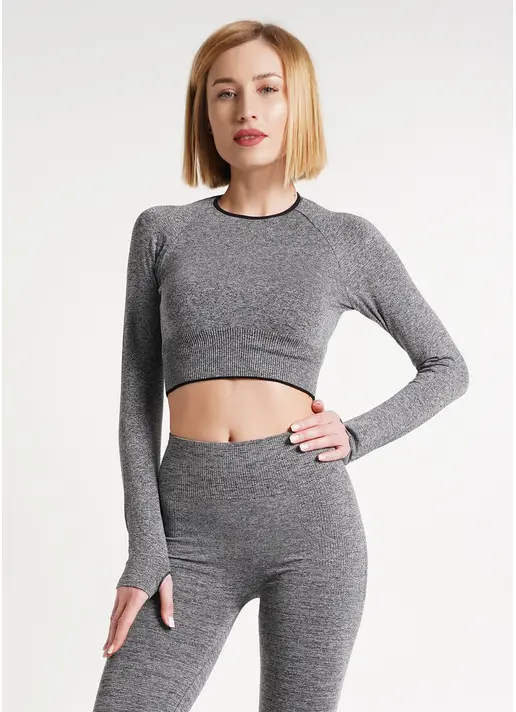 Укорочений топ з довгими рукавами для спорту CROP TOP SPORT MELANGE nero (чорний)