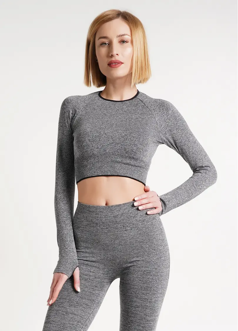 Укорочений топ з довгими рукавами для спорту CROP TOP SPORT MELANGE nero (чорний)