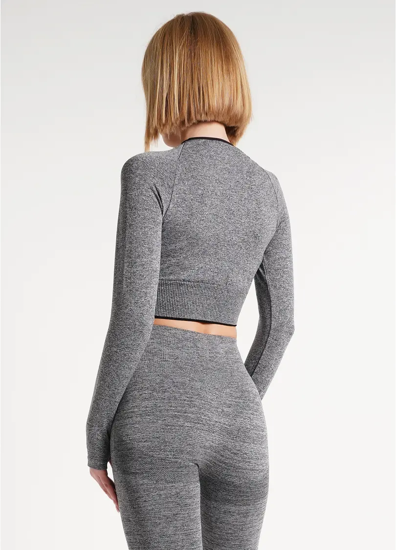 Укорочений топ з довгими рукавами для спорту CROP TOP SPORT MELANGE nero (чорний)