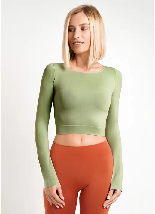 Спортивний топ з довгими рукавами CROP TOP kohlradi (зелений)