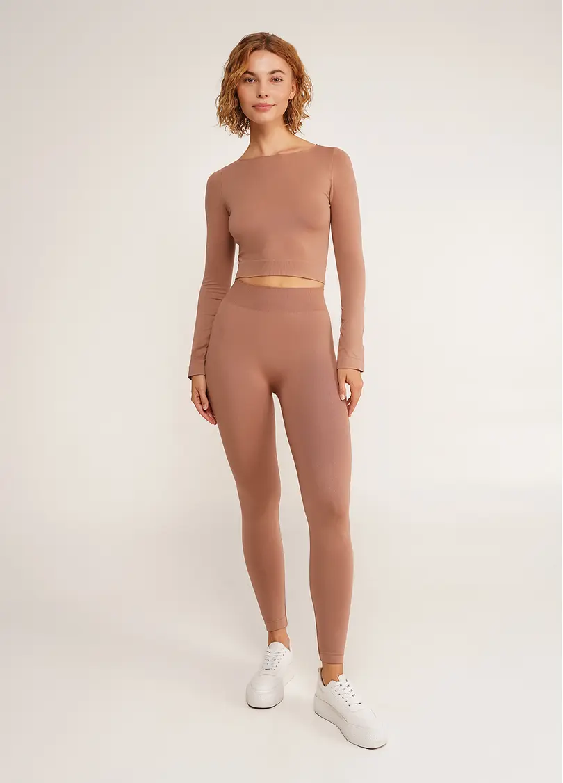 Спортивний топ з довгими рукавами CROP TOP mokko (коричневий)