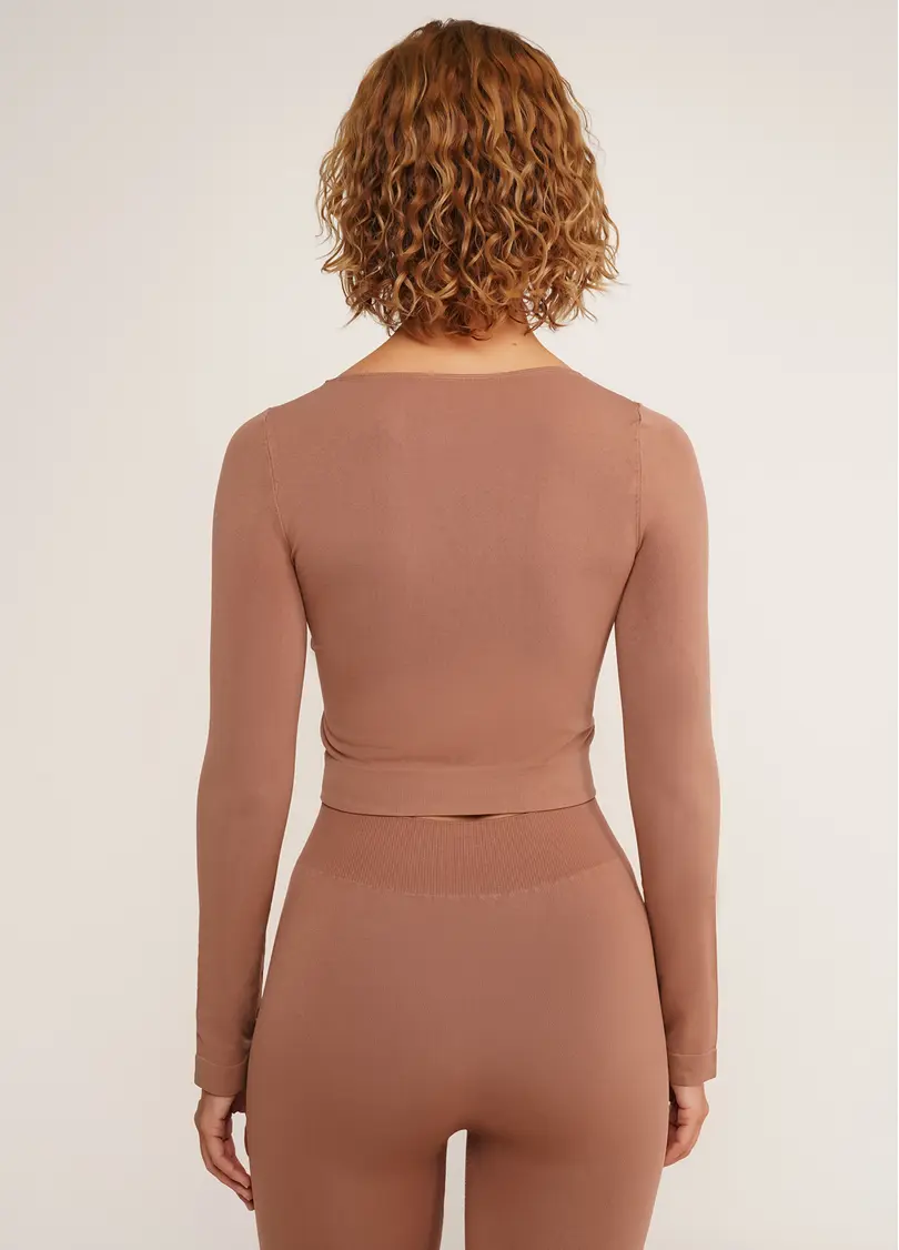 Спортивний топ з довгими рукавами CROP TOP mokko (коричневий)