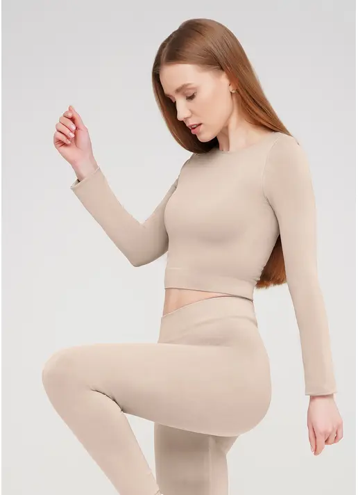 Спортивний топ з довгими рукавами CROP TOP (бежевий)