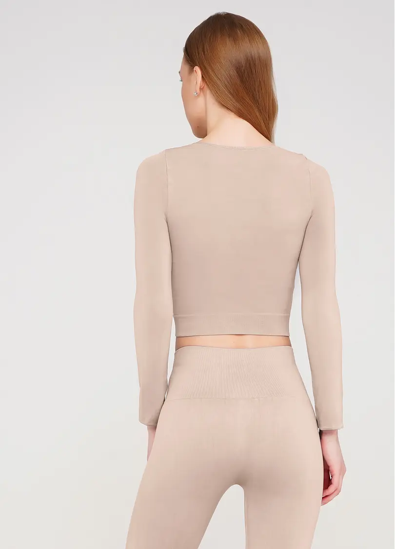 Спортивний топ з довгими рукавами CROP TOP (бежевий)