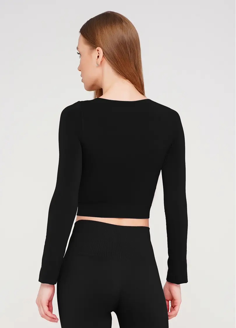 Спортивний топ з довгими рукавами CROP TOP (чорний)