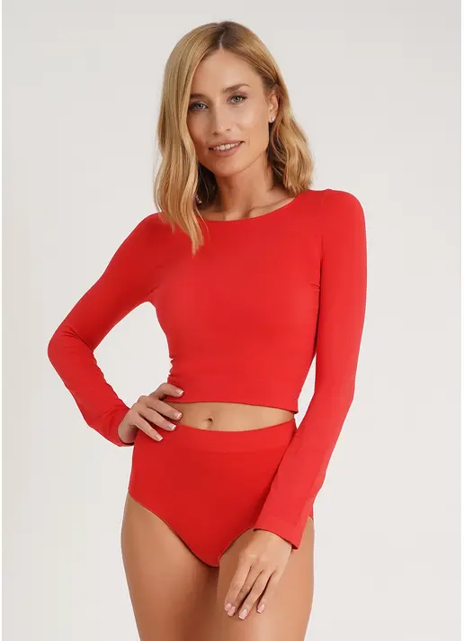 Спортивний топ з довгими рукавами CROP TOP poinciana (червоний)