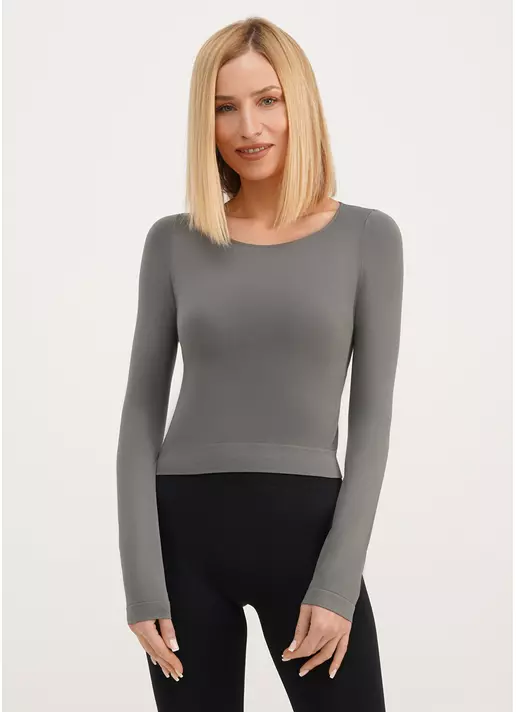 Спортивний топ з довгими рукавами CROP TOP poppy seed (сірий)