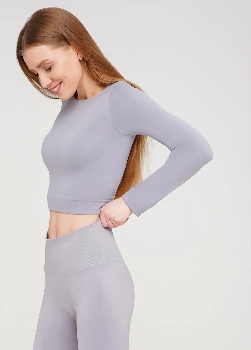 Спортивний топ з довгими рукавами CROP TOP (сірий)