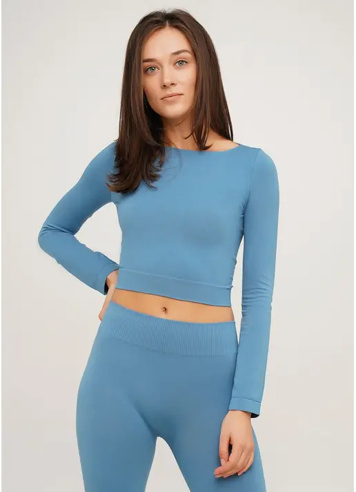 Спортивний топ з довгими рукавами CROP TOP spring lake (блакитний)