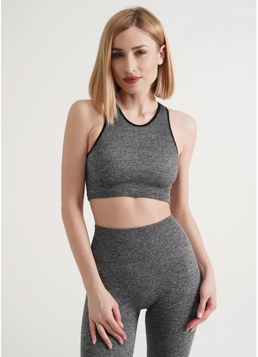 Спортивний топ в рубчик HALTER TOP RIB MELANGE black (чорний) Спортивний топ в рубчик HALTER TOP RIB MELANGE black (чорний)