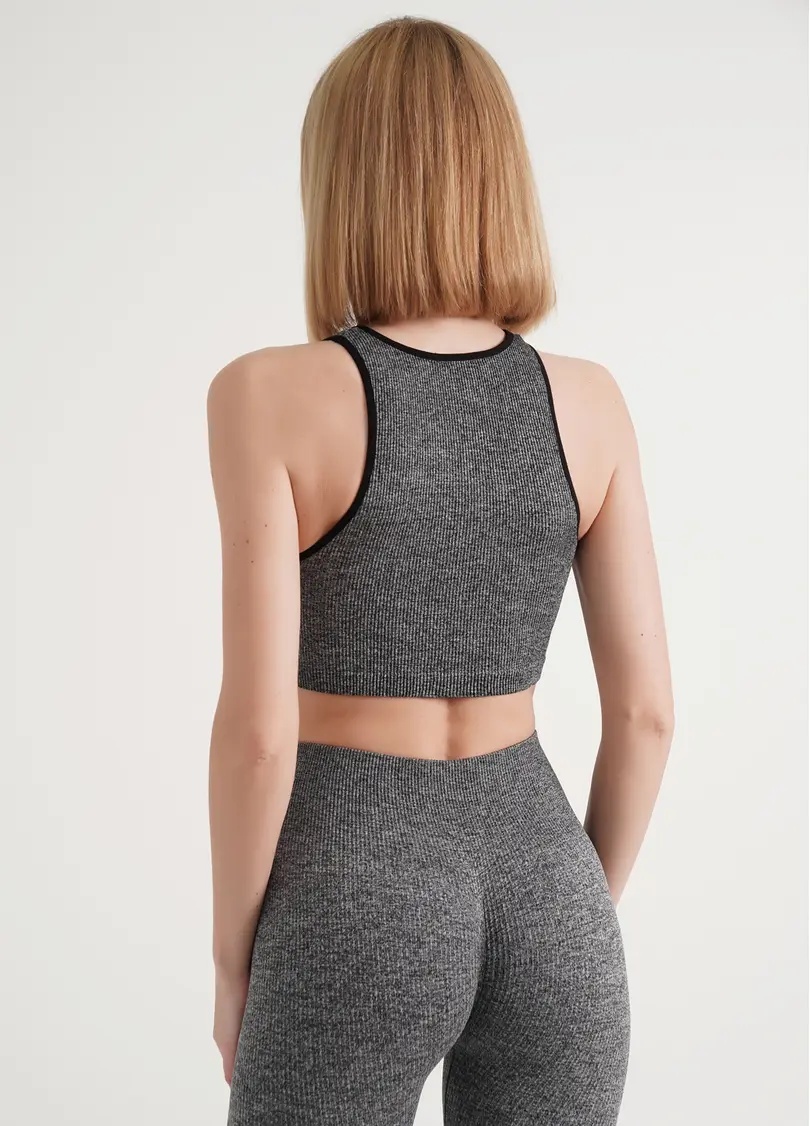 Спортивний топ в рубчик HALTER TOP RIB MELANGE black (чорний)