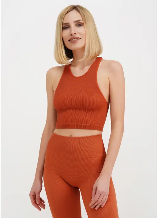 Топ в рубчик з мікрофібри HALTER TOP RIB burnt sienna (помаранчевий) Топ в рубчик з мікрофібри HALTER TOP RIB burnt sienna (помаранчевий)