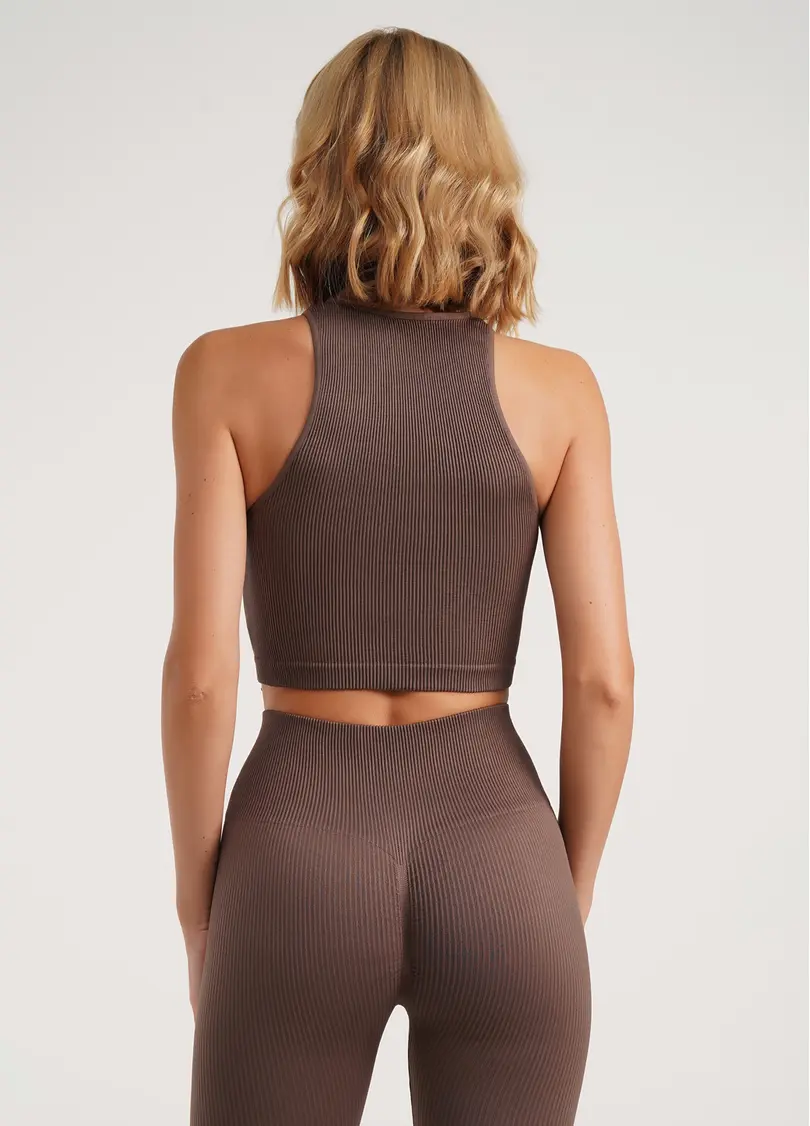 Топ в рубчик з мікрофібри HALTER TOP RIB deep taupe (коричневий)