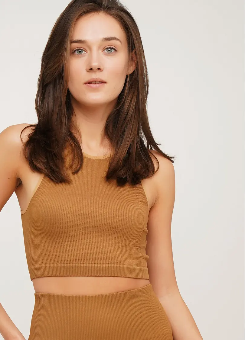 Топ в рубчик з мікрофібри HALTER TOP RIB ermine (коричневий)