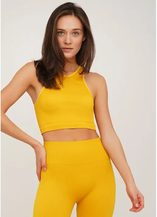 Топ в рубчик з мікрофібри HALTER TOP RIB honey (жовтий)