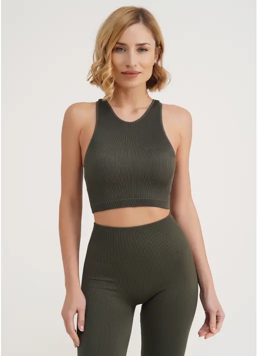 Топ в рубчик з мікрофібри HALTER TOP RIB khaki (хакі)