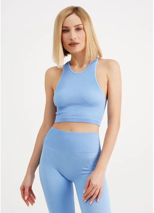 Топ в рубчик з мікрофібри HALTER TOP RIB lacecap hydrangea (блакитний) Топ в рубчик з мікрофібри HALTER TOP RIB lacecap hydrangea (блакитний)