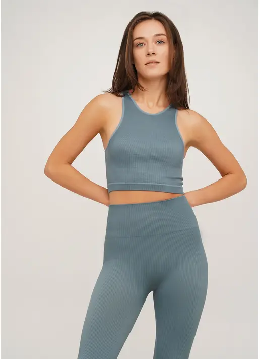 Топ в рубчик з мікрофібри HALTER TOP RIB stormy weather (блакитний)