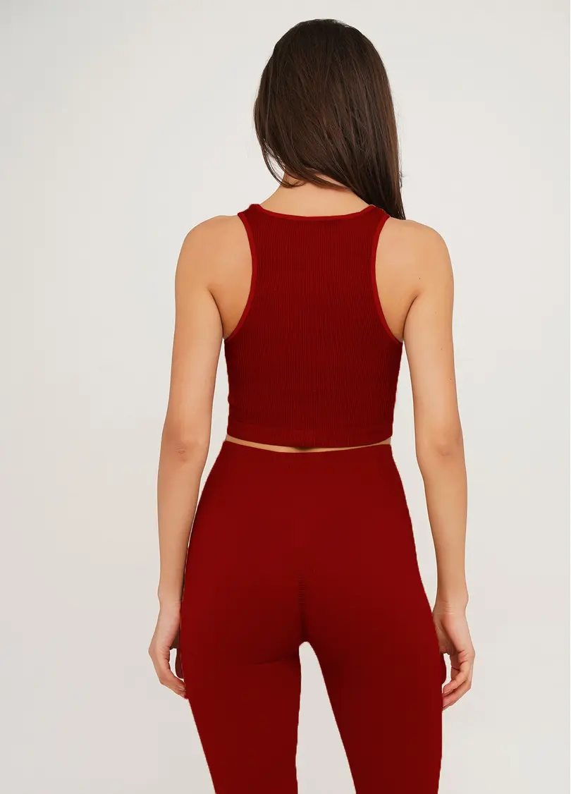 Топ в рубчик з мікрофібри HALTER TOP RIB winery (червоний)