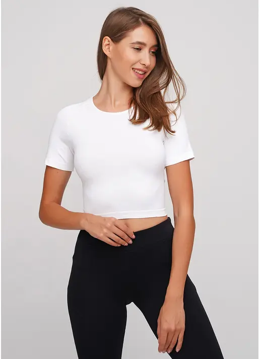 Жіноча коротка футболка топ для спорту T-SHIRT SPORT RUN 03 (білий) Жіноча коротка футболка топ для спорту T-SHIRT SPORT RUN 03 (білий)