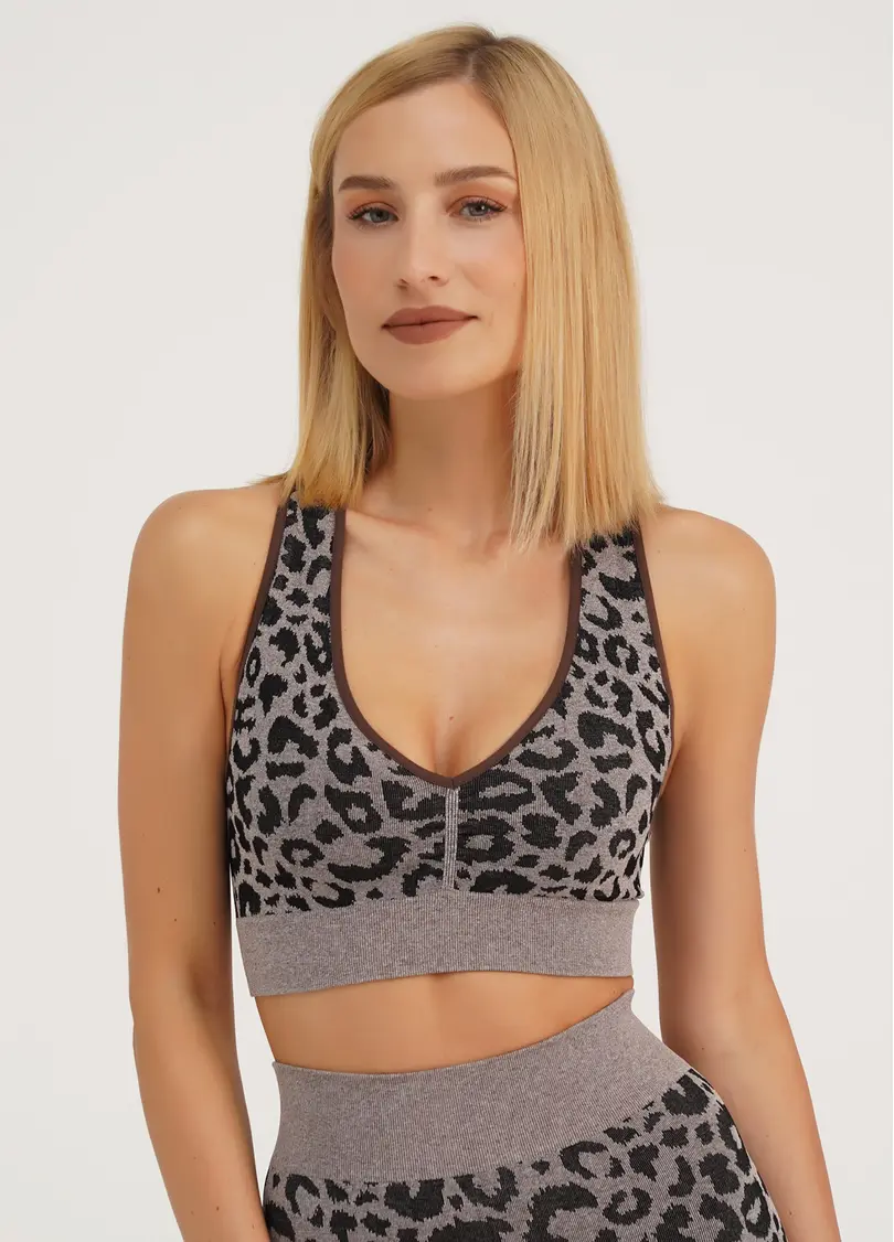 Спортивний топ з леопардовим принтом TOP ANIMAL MELANGE 03 deep taupe (коричневий)