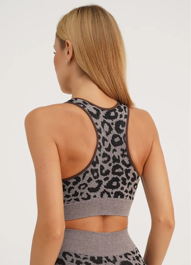 Спортивний топ з леопардовим принтом TOP ANIMAL MELANGE 03 deep taupe (коричневий)
