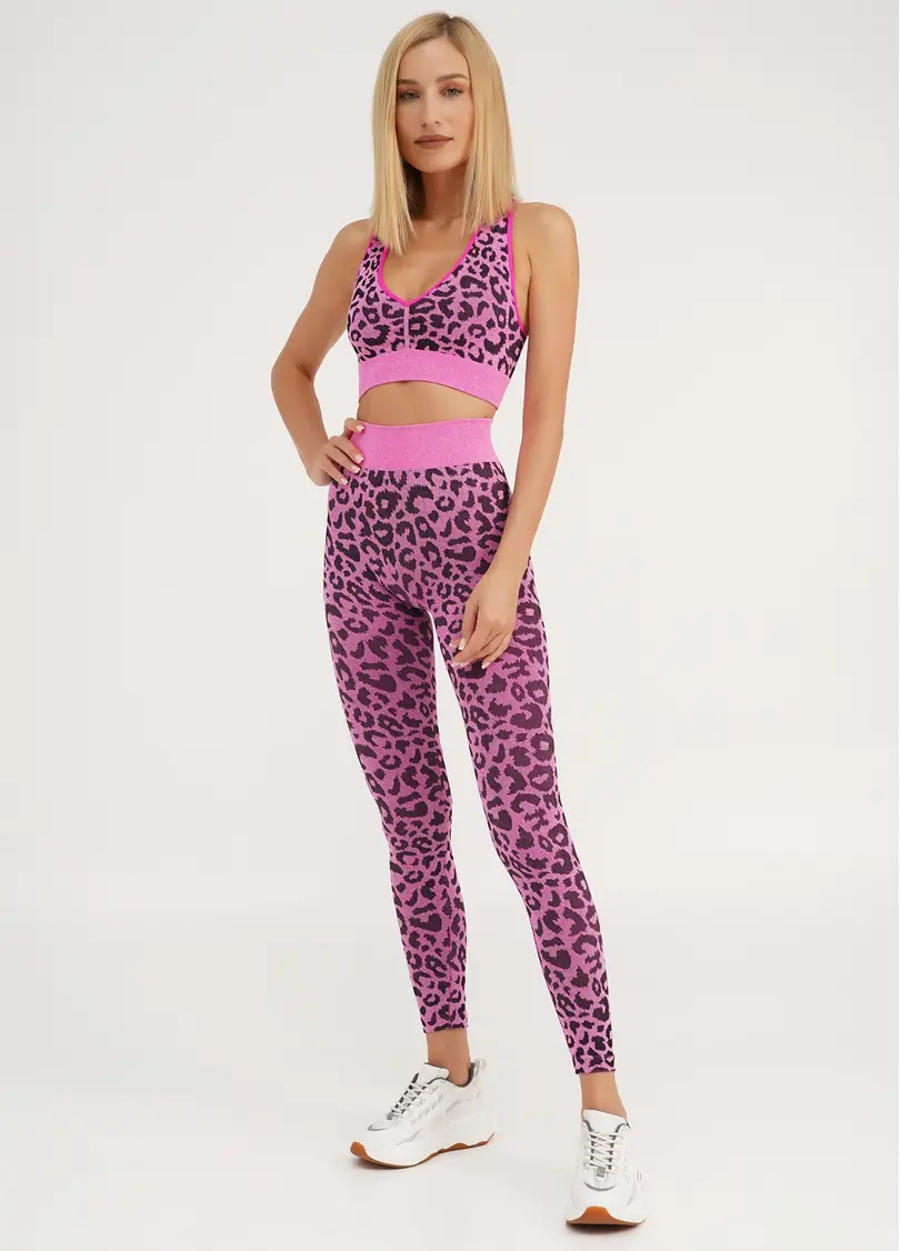Спортивний топ з леопардовим принтом TOP ANIMAL MELANGE 03 pink neon (неоновий рожевий)