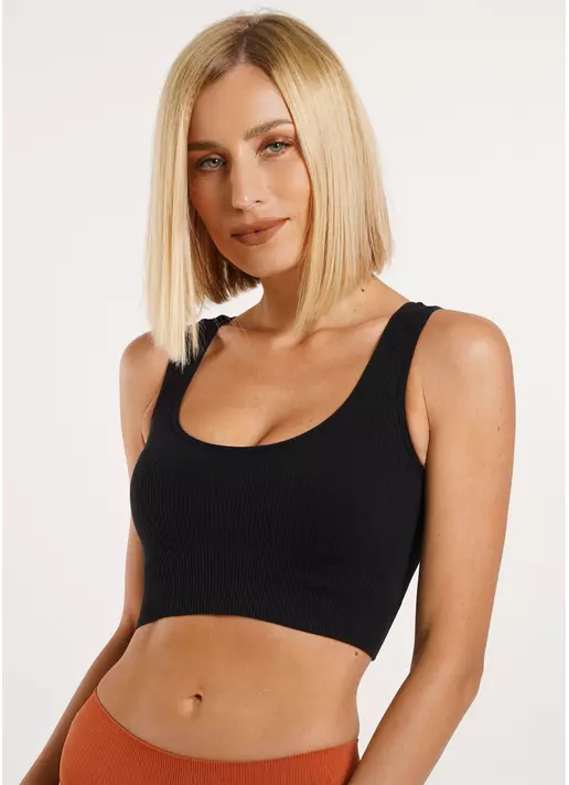 Топ в рубчик на широких бретелях TOP RIB black (чорний)