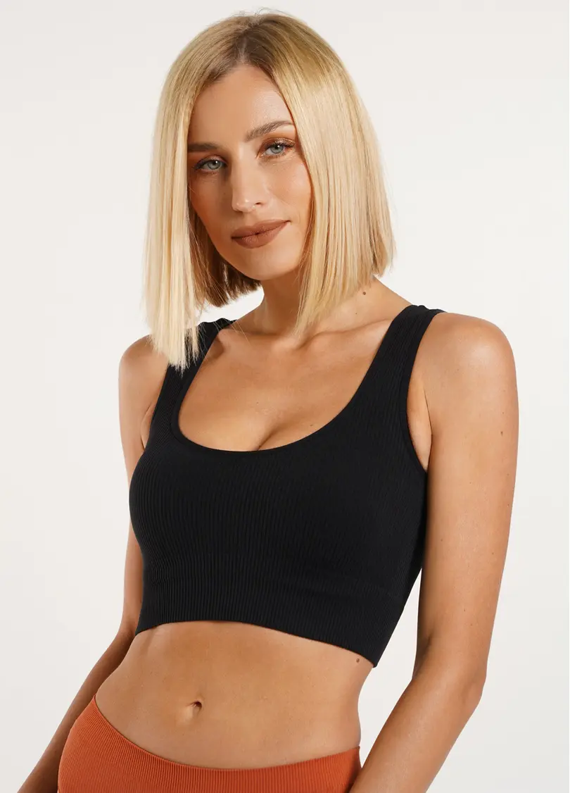 Топ в рубчик на широких бретелях TOP RIB black (чорний)