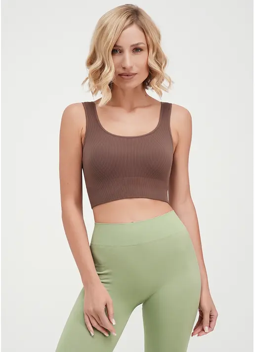 Топ в рубчик на широких бретелях TOP RIB deep taupe (коричневий)
