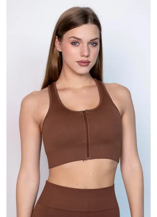 Спортивний топ на блискавці FLEX TOP Zip-Up Active (коричневий)