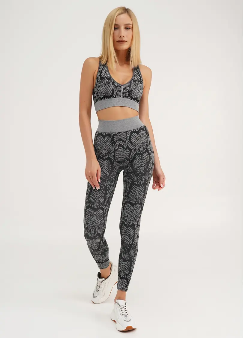 Спортивні легінси зі зміїним принтом LEGGINGS ANIMAL MELANGE 02 poppy seed (сірий)