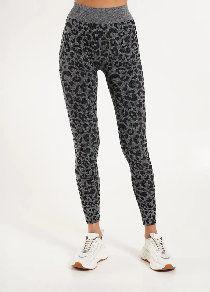 Спортивні легінси з леопардовим принтом LEGGINGS ANIMAL MELANGE 03 black (чорний)